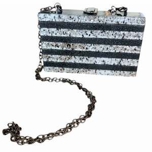 A New Day Black Pearl White Confetti Acrylic Box Clutch Chain Bag